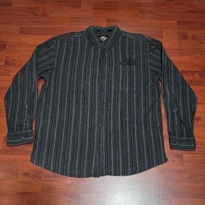 HARLEY DAVIDSON Men Black Striped Embroidered Short Sleeve Button Front Shirt XL